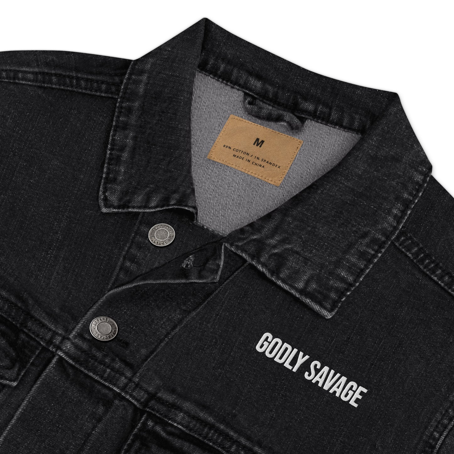 Minimalist "Godly Savage" Unisex denim jacket