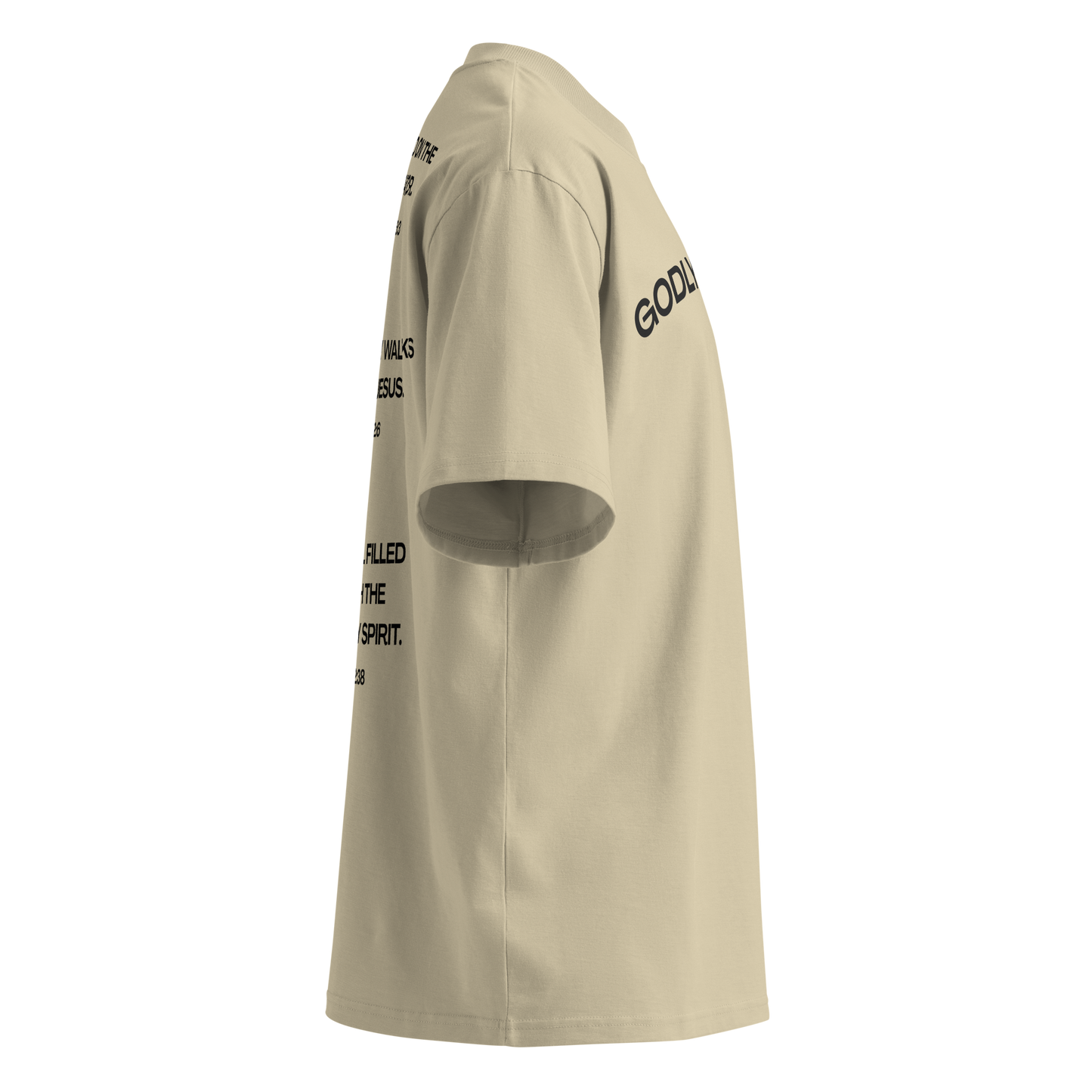 "Mind, Body, Soul". Stone Unisex organic oversized high neck t-shirt