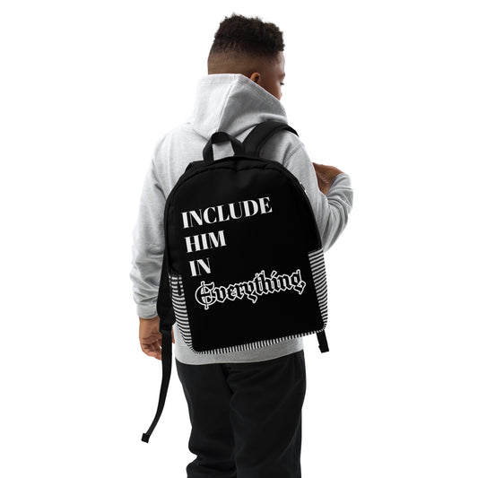 Black "Include Him" Minimalist Backpack