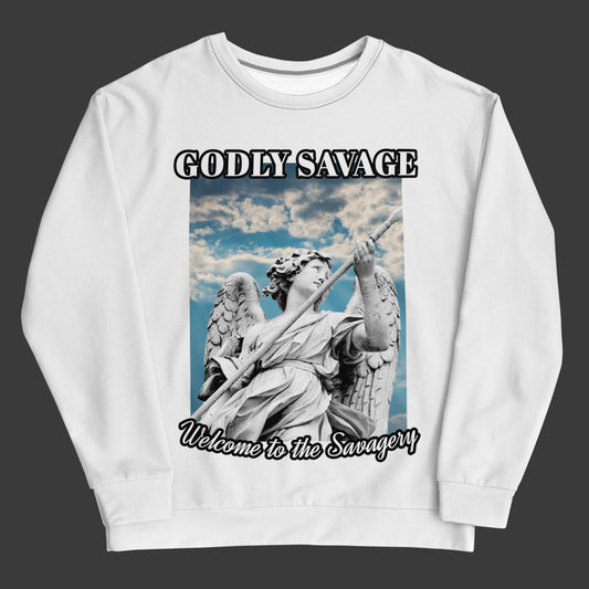White “Angelic Savage” Unisex Sweatshirt