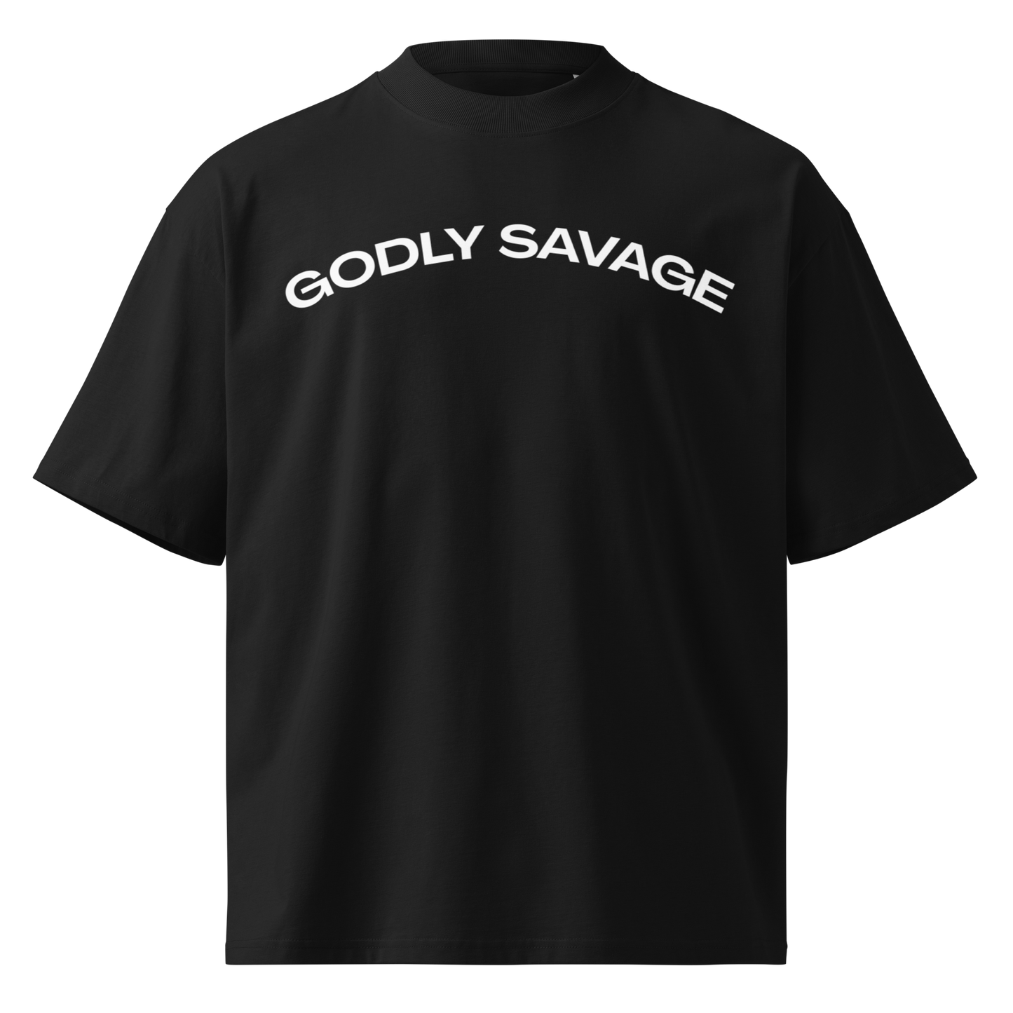 "One". Black Unisex organic oversized high neck t-shirt