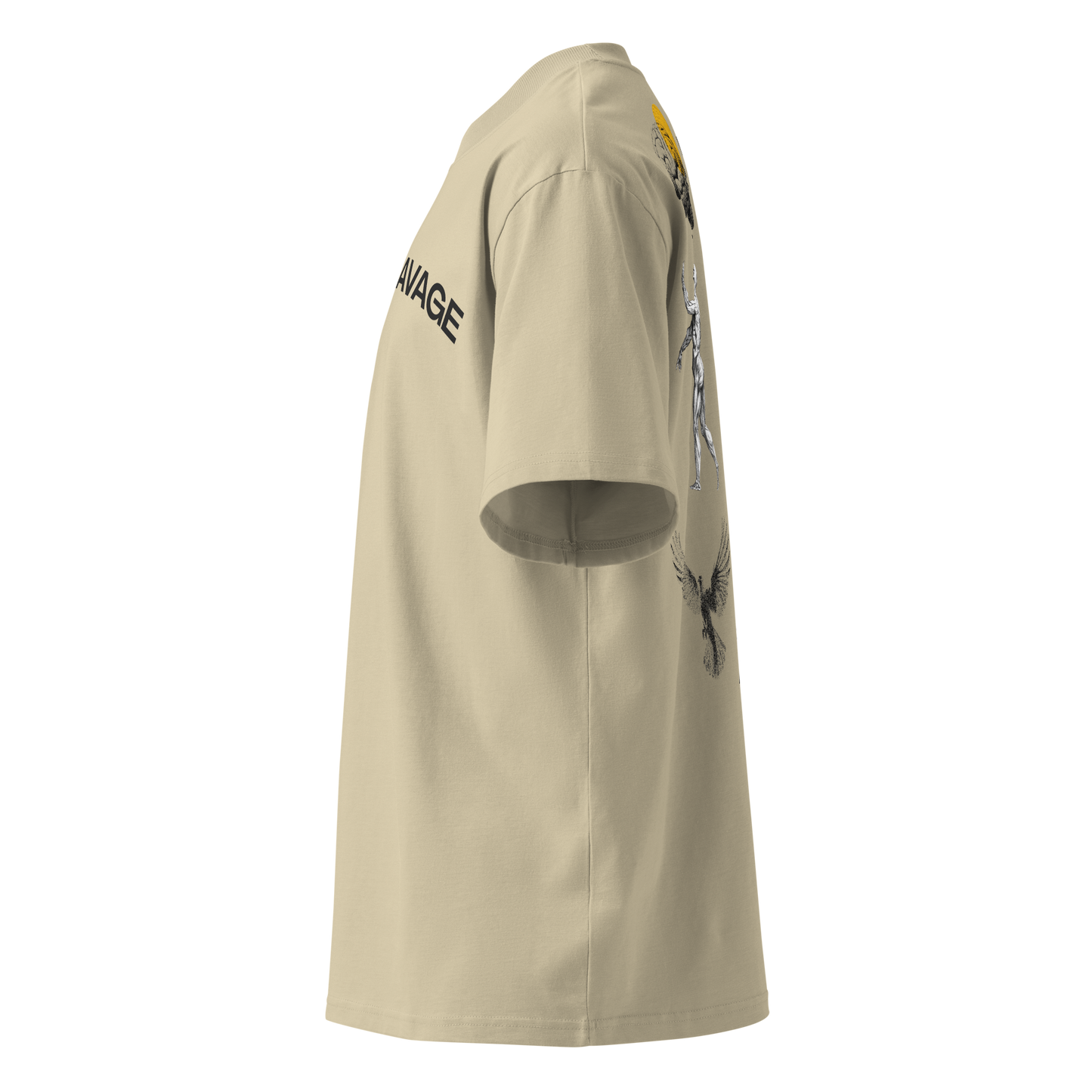 "Mind, Body, Soul". Stone Unisex organic oversized high neck t-shirt